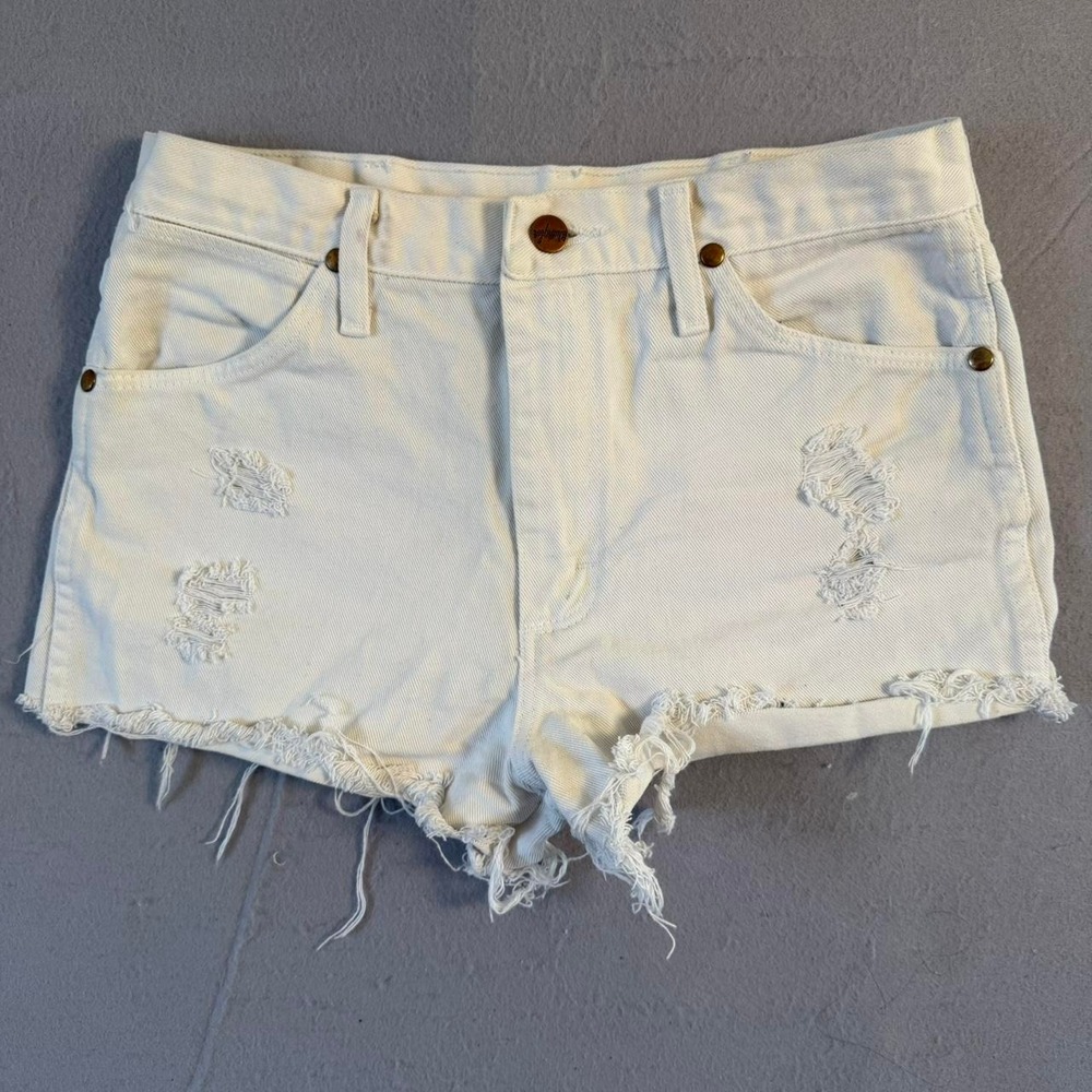 Vintage Wrangler 936WHI White Denim Mid Rise Distressed Cutoff Shorts 30